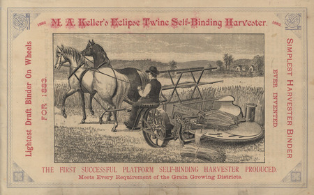 Illustrated advertisement pamphlet for the automatic binder offered by M. A. Keller in 1882.