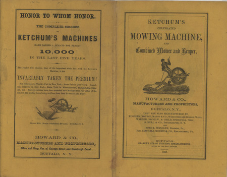 Catalog describing Ketchum's improved combined harvester offered by the Howard and Company in 1857.