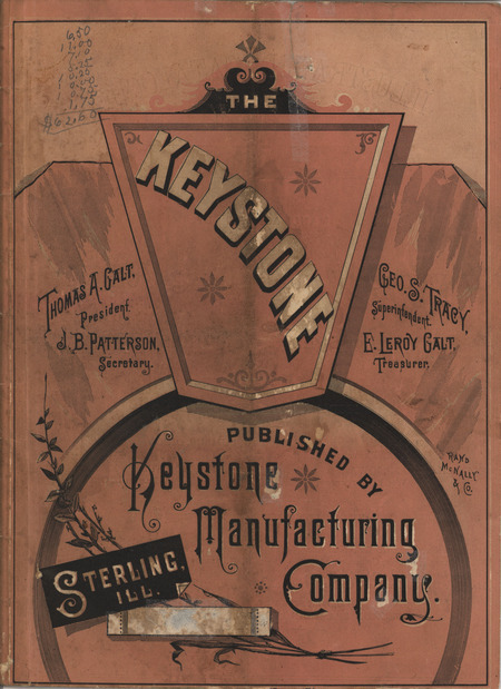 Illustrated catalog describing the agricultural implements offered by Keystone Manufacturing Company in 1883.