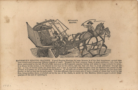 Illustrated advertisement for McCormick's Reaper in 1851.