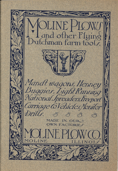 Illustrated catalog describing the agricultural implements offered by Moline Plow Company in 1908.