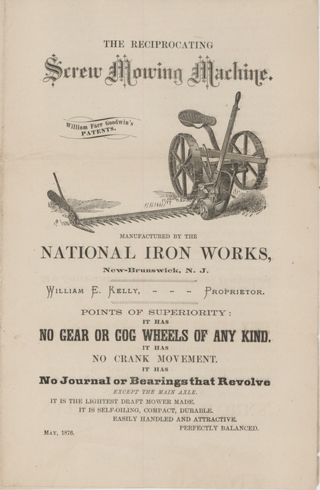 Illustrated catalog advertising a mower manufactured by National Iron Works.