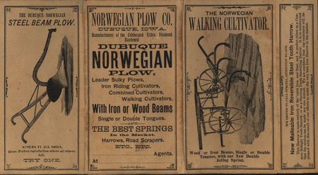 Illustrated catalog describing the agricultural works offered by Norwegian Plow Company in 1884.