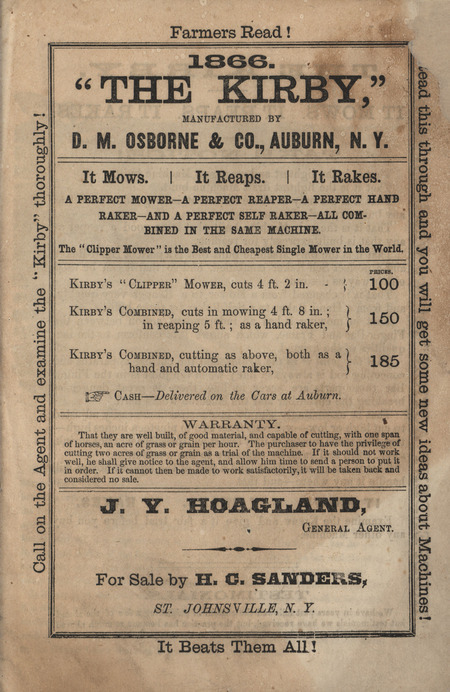 Illustrated catalog advertising the Kirby mower, manufactured by D.M. Osborne and Co.
