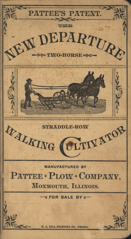 Illustrated catalog describing the agricultural implements offered by Pattee Plow Company in 1888.