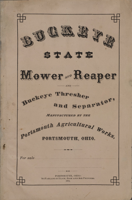 Illustrated catalog describing the Buckeye State machinery line offered by Portsmouth Agricultural Works in 1872.