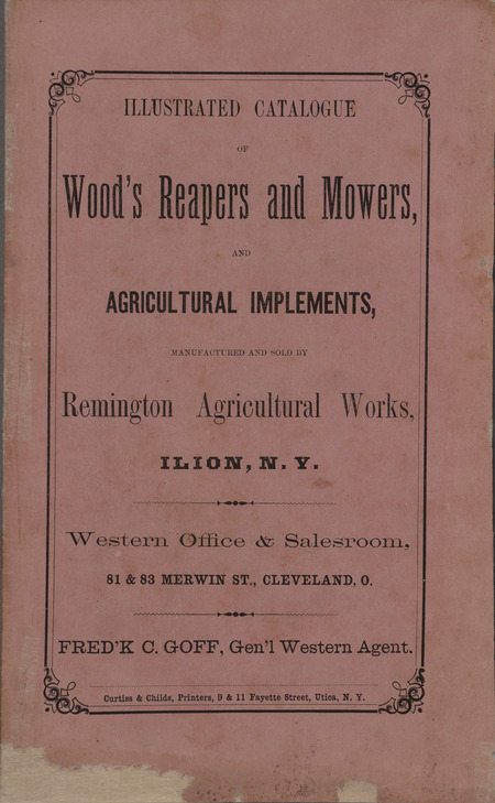 Illustrated catalog describing Wood's reapers and mowers offered by the Remington Agricultural Works in 1867.