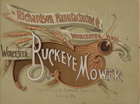 Illustrated catalog describing the Buckeye mower product line offered by the Richardson Manufacturing Company in 1893.