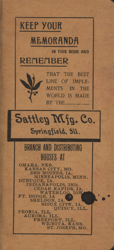 Illustrated pocket book produced by the Sattley Manufacturing Company.