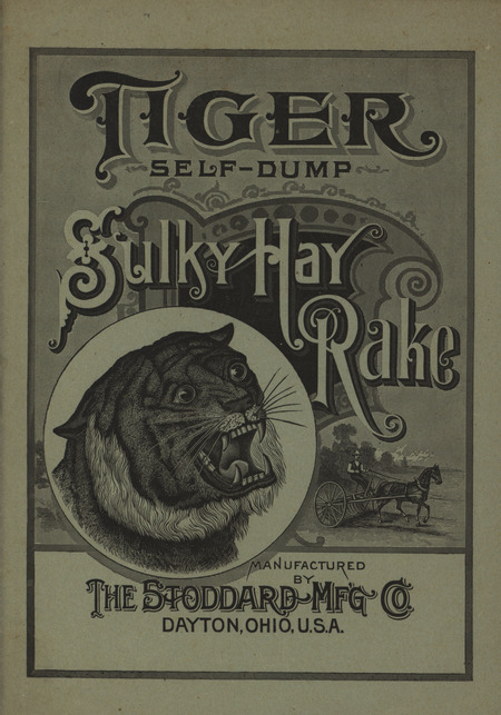 Illustrated catalog advertising the Tiger rake offered by the Stoddard Manufacturing Company.