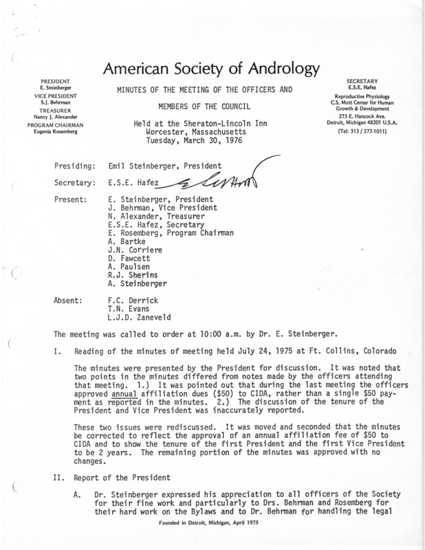 Contains meeting minutes, correspondence, program chairman report, and reports of membership and publications committees.