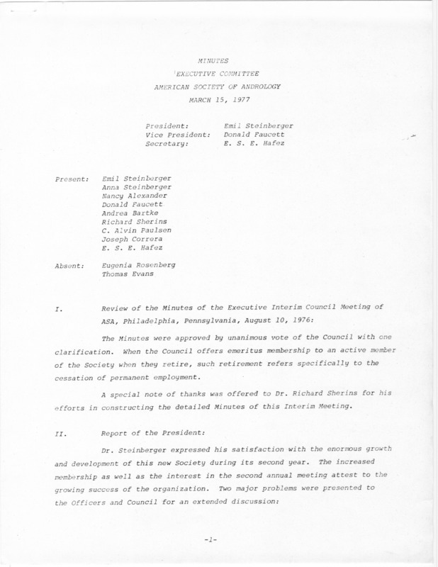 Includes minutes, correspondence, registration forms, agenda, logo design submissions, officer reports, abstract submissions, and election ballots for the 1977 Annual Meeting.