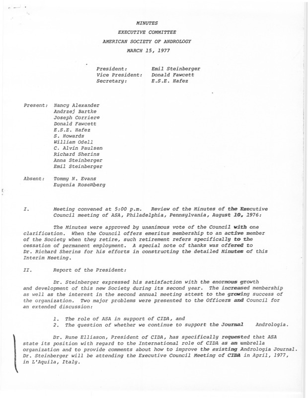 Contains minutes, correspondence, officer and council listings, secretary's report, treasurer's report, and nominating and liaison committees reports.