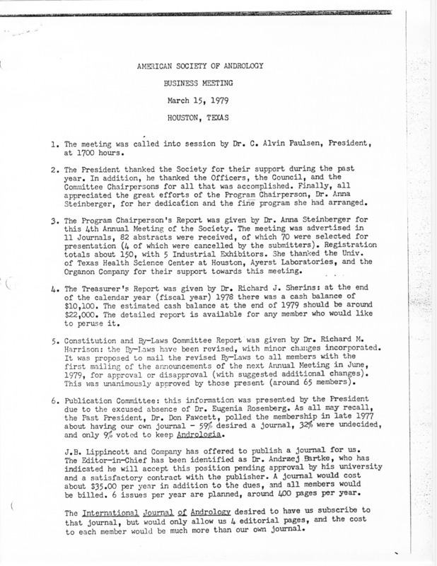 Contains the minutes from the March 15, 1979 business meeting.
