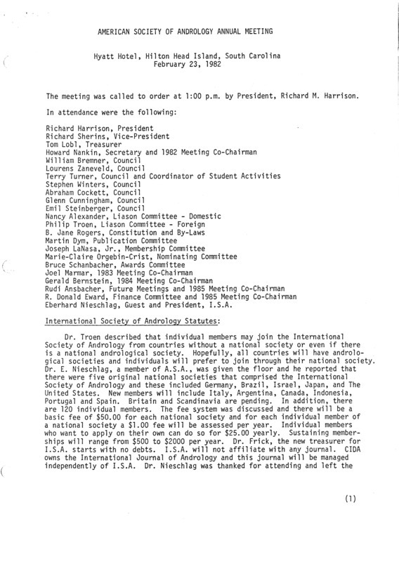 Contains minutes (annual meeting and executive council), correspondence, officer and committee reports, and constitution of the Federation of American Societies of Andrology.
