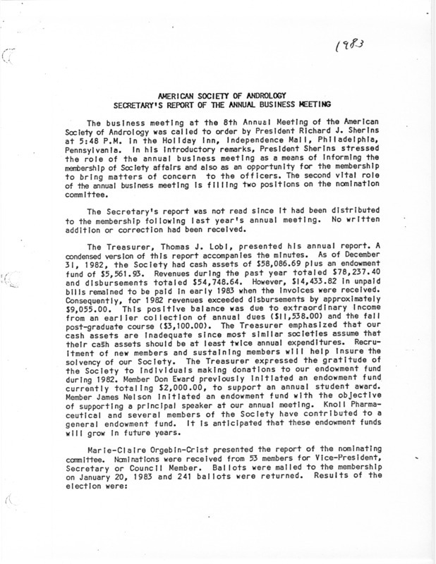 Contains the secretary's report at the 8th annual meeting.