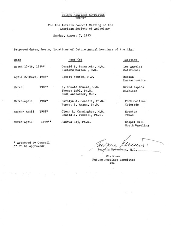 Contans proposed dates and locations for next meeting.