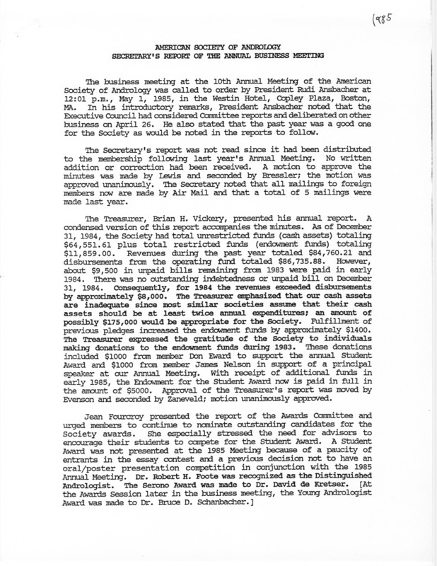 Contains the secretary's report at the 10th annual meeting.