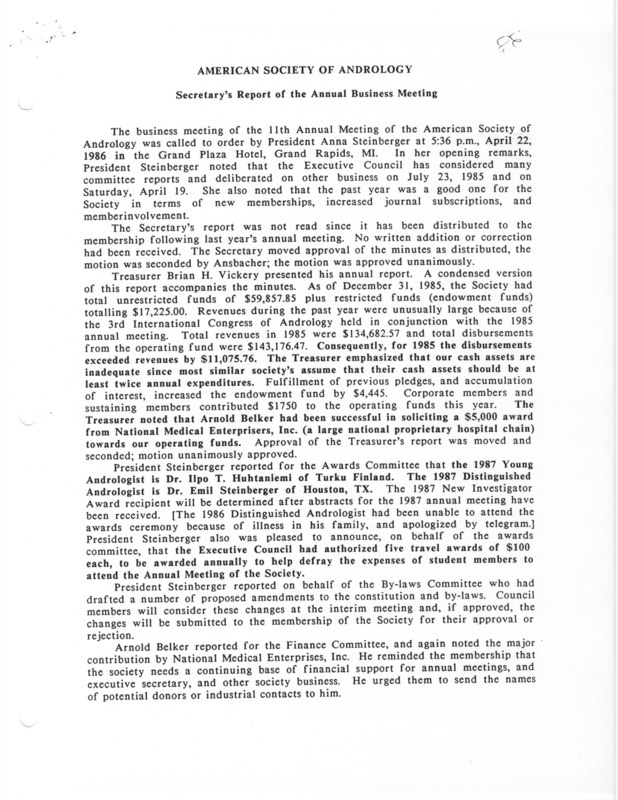 Contains the secretary's report for the 11th annual meeting.