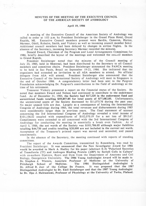 Contains meeting minutes, agenda; listing of council, officer, committee chairs; past council members; correspondence; and revised constitution and by-laws.