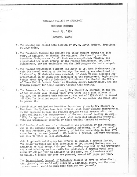Contains the minutes from the March 15, 1979 business meeting.
