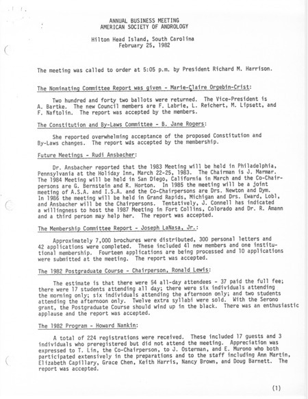 Contains the minutes from the February 25, 1982 business meeting.