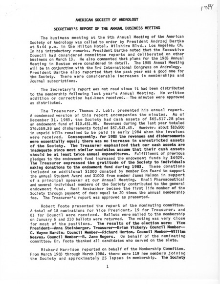 Contains the secretary's report at the 9th annual meeting.