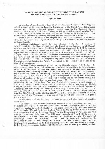 Contains meeting minutes, agenda; listing of council, officer, committee chairs; past council members; correspondence; and revised constitution and by-laws.