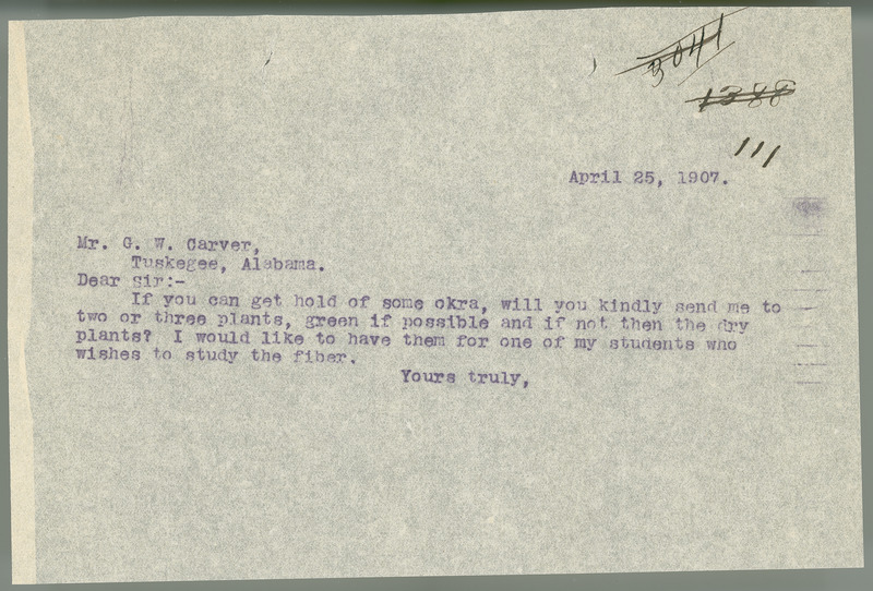 L. H. Pammel letter to George W. Carver, April 25, 1907