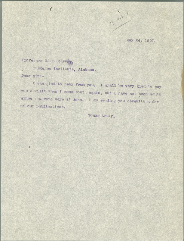 L. H. Pammel letter to George W. Carver, May 24, 1907