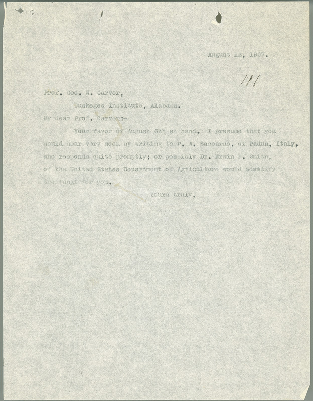 L. H. Pammel letter to George W. Carver, August 12, 1907