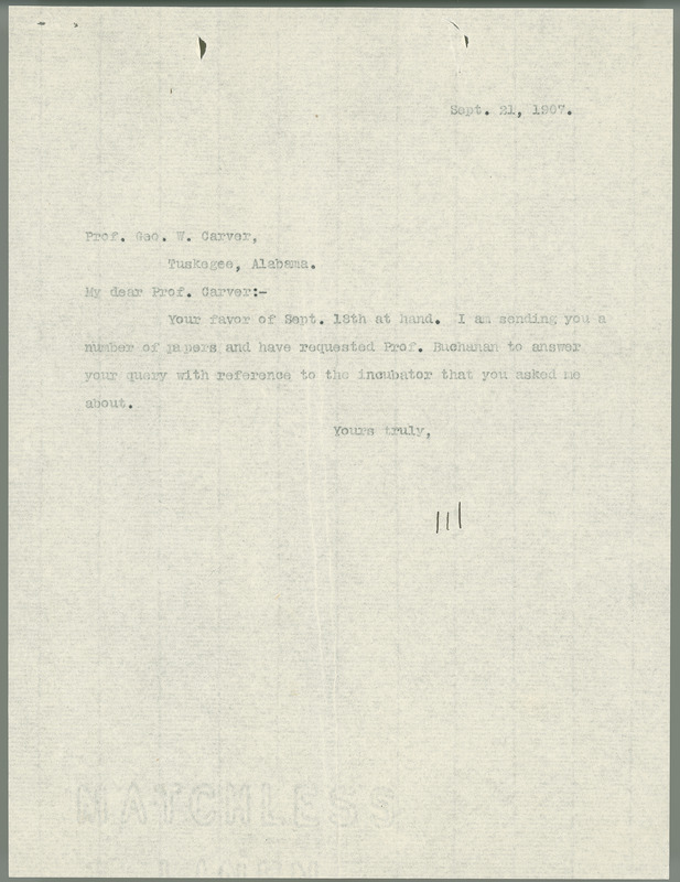 L. H. Pammel letter to George W. Carver, September 21, 1907