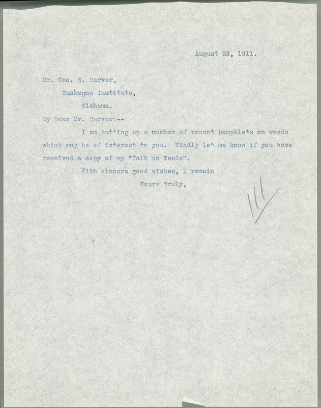 L. H. Pammel letter to George W. Carver, August 28, 1911