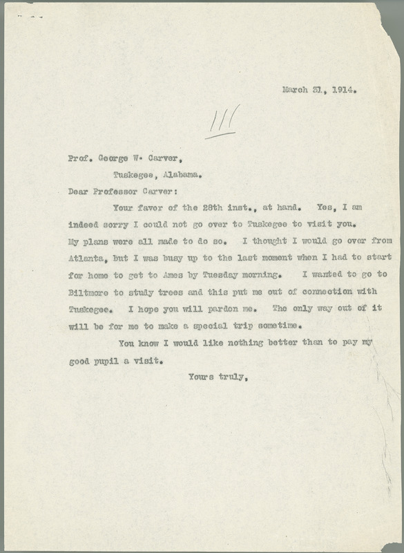 L. H. Pammel letter to George W. Carver, March 31, 1914