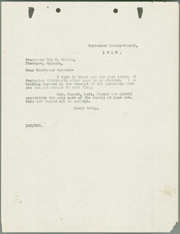 L. H. Pammel letter to George W. Carver, September 24, 1919