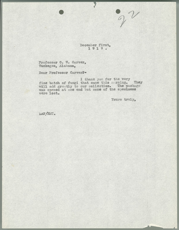 L. H. Pammel letter to George W. Carver, December 1, 1919