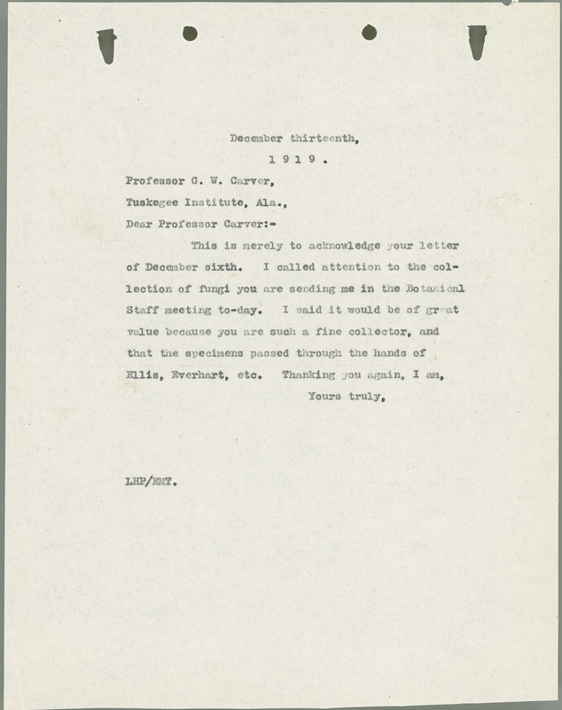 L. H. Pammel letter to George W. Carver, December 13, 1919