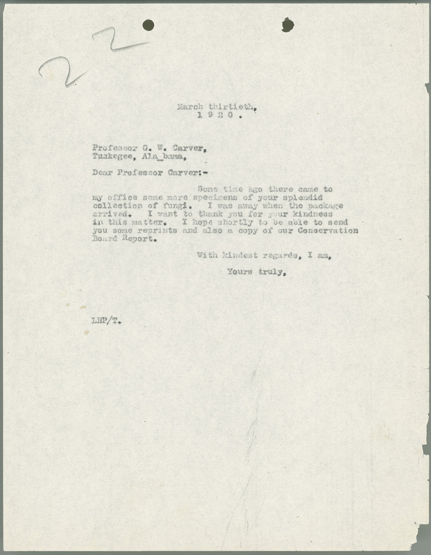 L. H. Pammel letter to George W. Carver, March 30, 1920