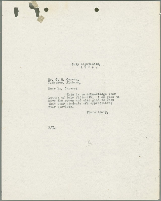 L. H. Pammel letter to George W. Carver, July 18, 1921