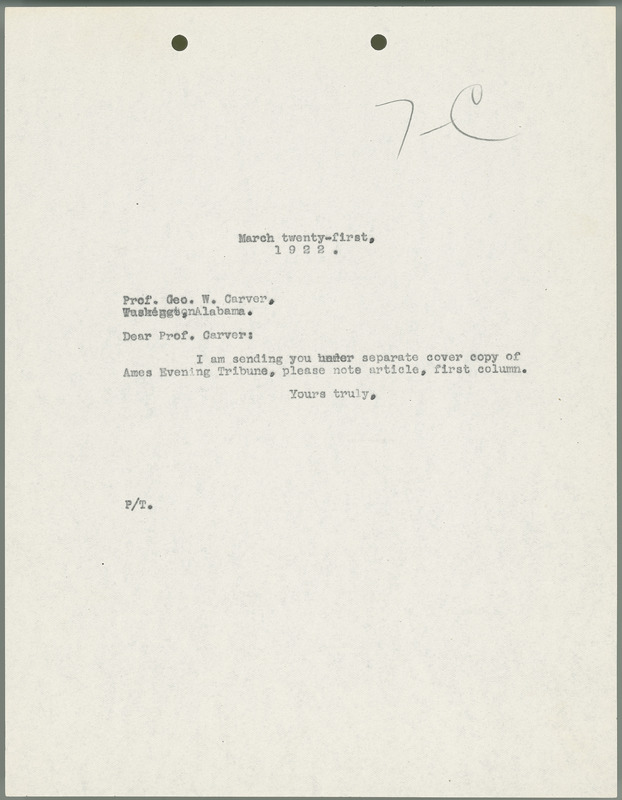 L. H. Pammel letter to George W. Carver, March 21, 1922