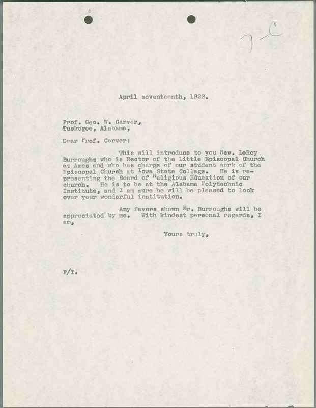 L. H. Pammel letter to George W. Carver, April 17, 1922