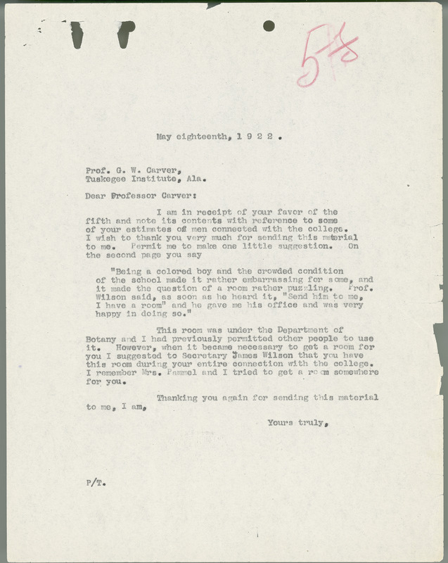 L. H. Pammel letter to George W. Carver, May 18, 1922