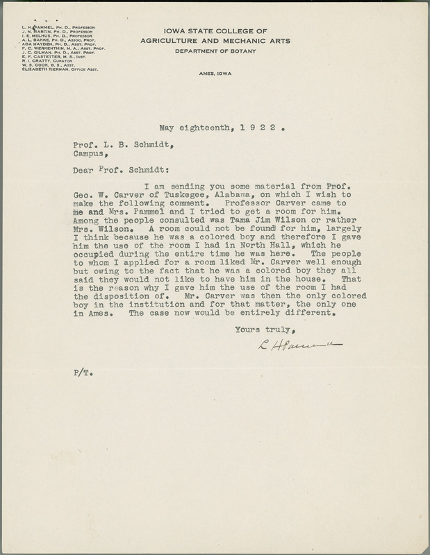 L. H. Pammel letter to L. B. Schmidt, May 18, 1922