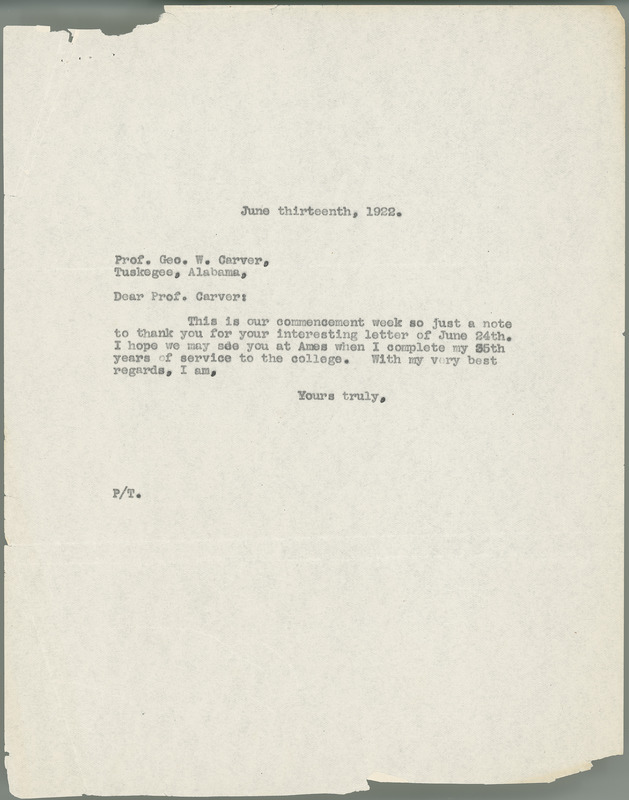 L. H. Pammel letter to George W. Carver, June 13, 1922