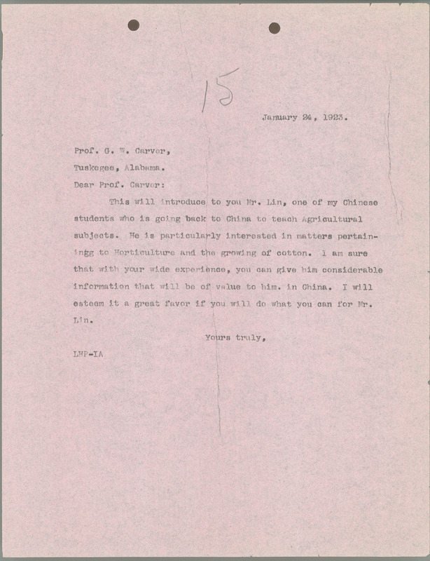 L. H. Pammel letter to George W. Carver, January 24, 1923