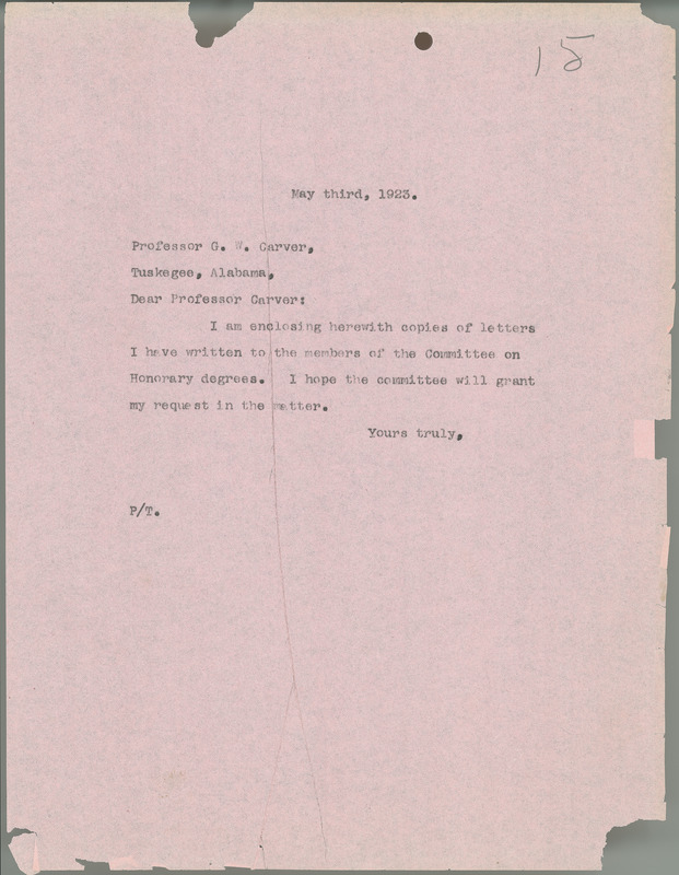 L. H. Pammel letter to George W. Carver, May 3, 1923