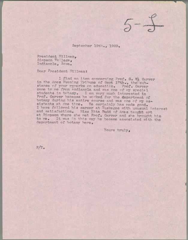 L. H. Pammel letter to John L. Hillman, September 19, 1923