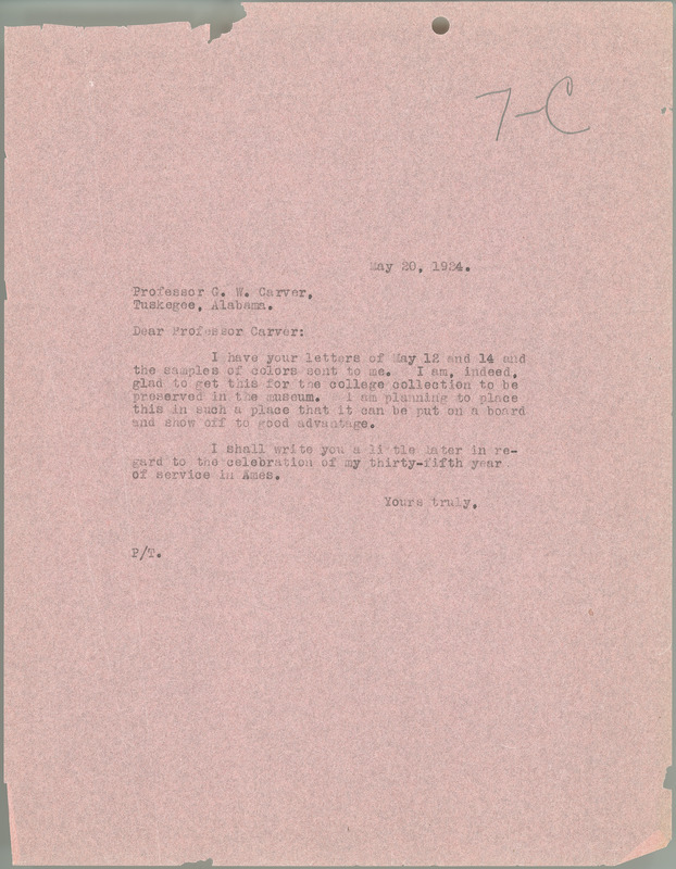 L. H. Pammel letter to George W. Carver, May 20, 1924