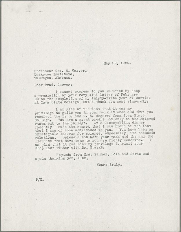 L. H. Pammel letter to George W. Carver, May 22, 1924