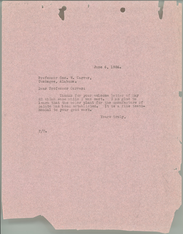 L. H. Pammel letter to George W. Carver, June 6, 1924